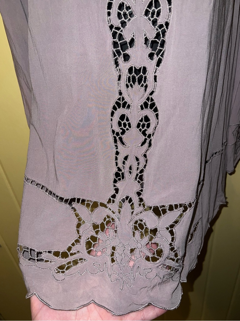 Kori Crochet Lace Bell Sleeve Embroidered Tunic Mauve Romantic Boho Size L - Picture 5 of 9
